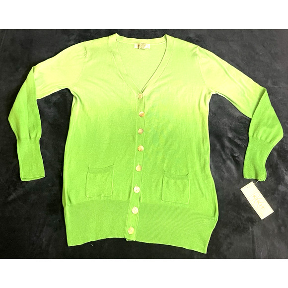 Vtg 90's KIKIT Women’s Sweater Green Combo Size L Bottom Cardigan 100% Cotton - Picture 6 of 8